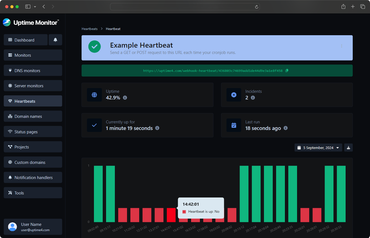 Screenshot of the app heartbeat monitor page