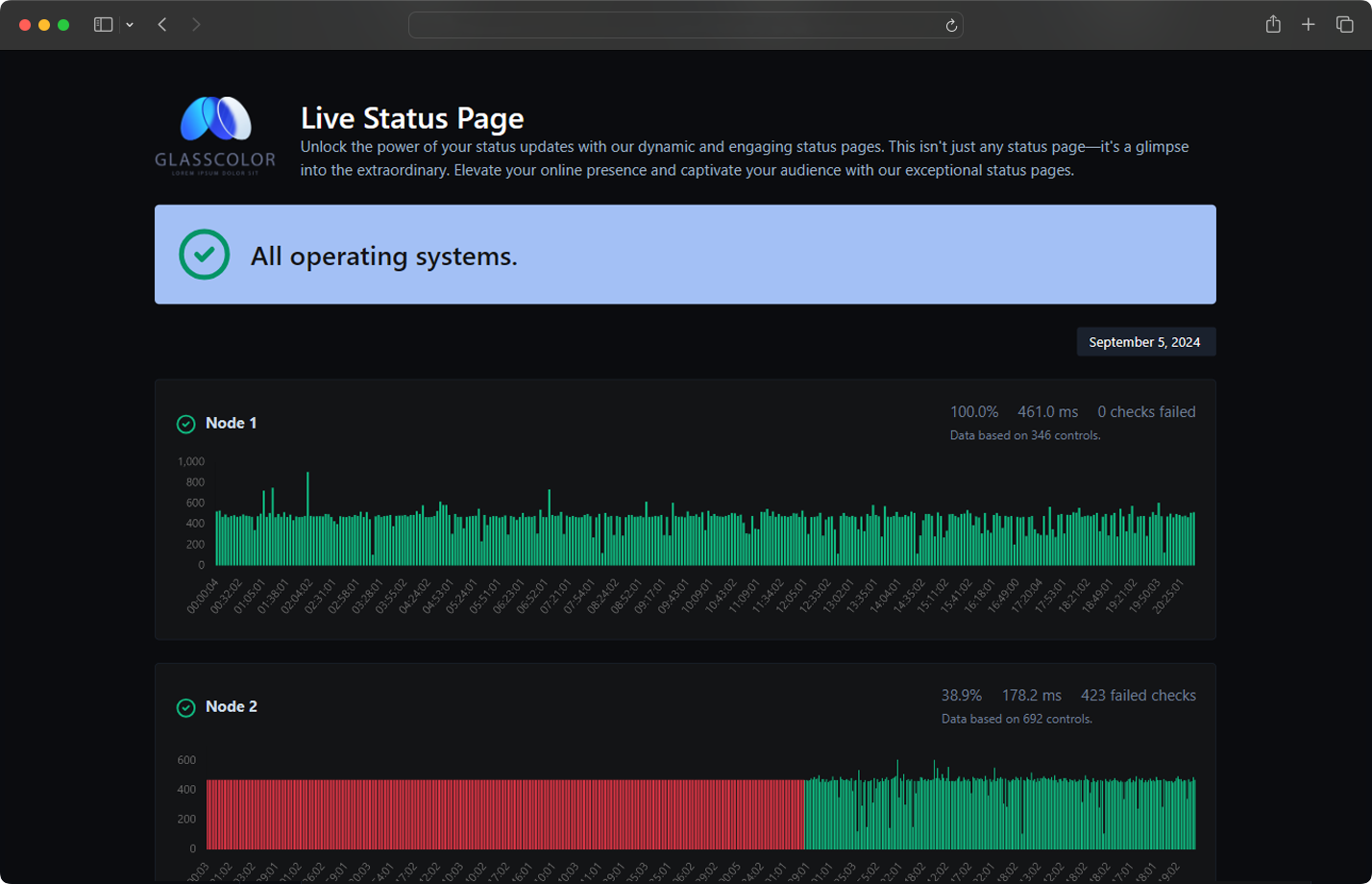 Screenshot of the app status page example